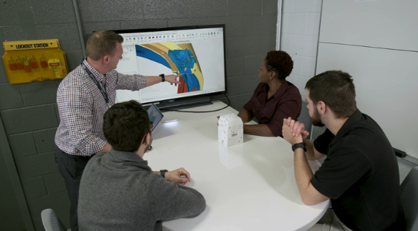 Program team is reviewing 3D tolerance analysis of a new design